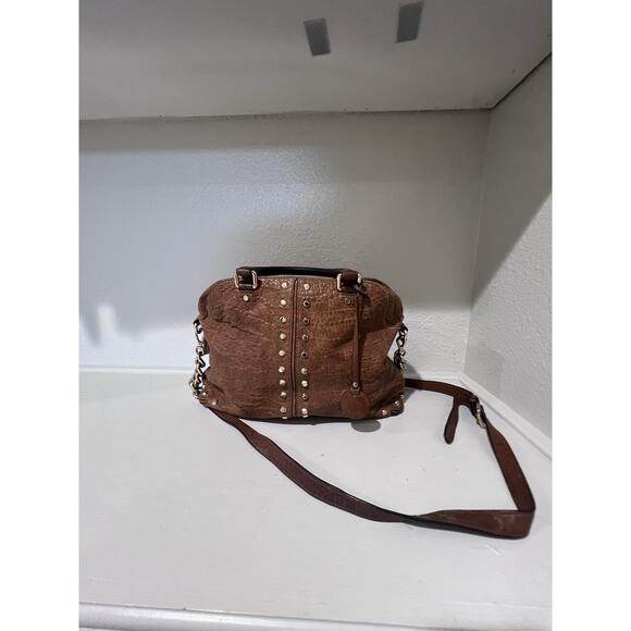 Michael Kors Uptown Astor Brown Leather Studded Top Zip Dome Satchel Bag - Picture 1 of 8